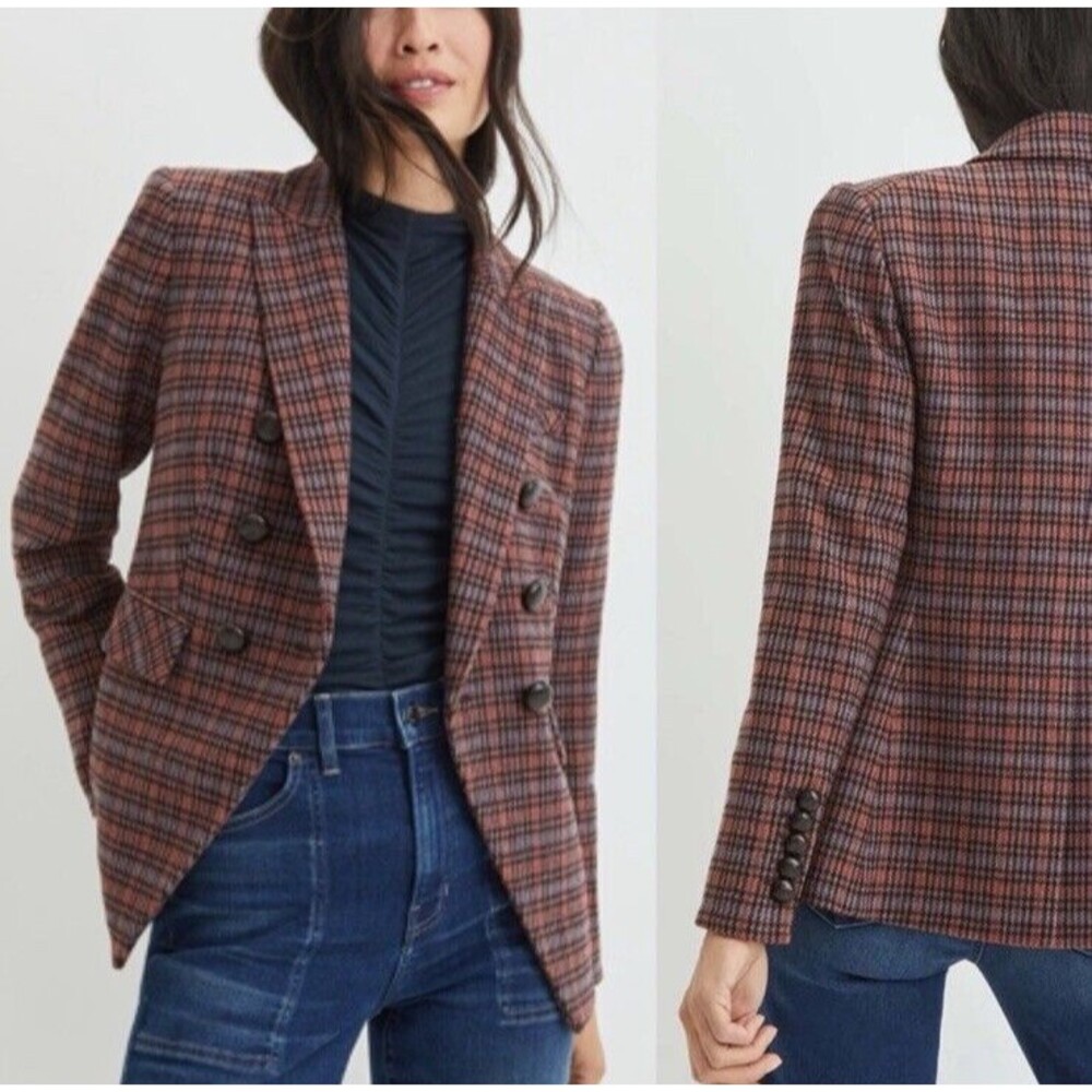 Veronica Beard 8 Blazer Jacket Miller Dickey Plaid Houndstooth Double Breasted